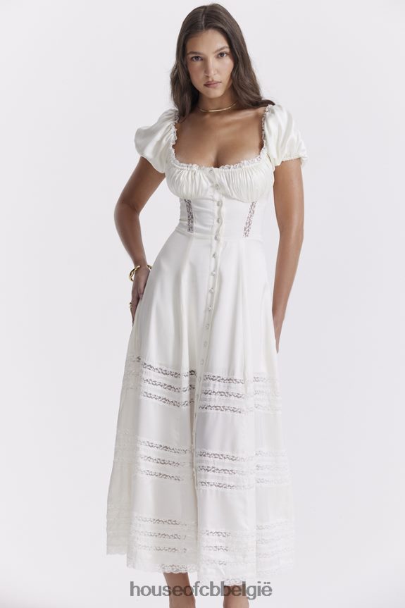 Eviana ivoorkleurige jurk van echte zijde met pofmouwen House of CB X0JL68229 kleding