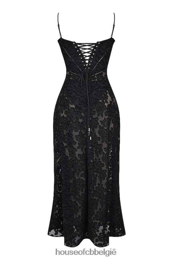 Serene zwarte maxi-jurk met bloemenkant op de achterkant House of CB X0JL68126 kleding
