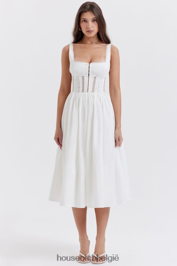perle witte midi-jurk met kanten afwerking House of CB X0JL68266 kleding