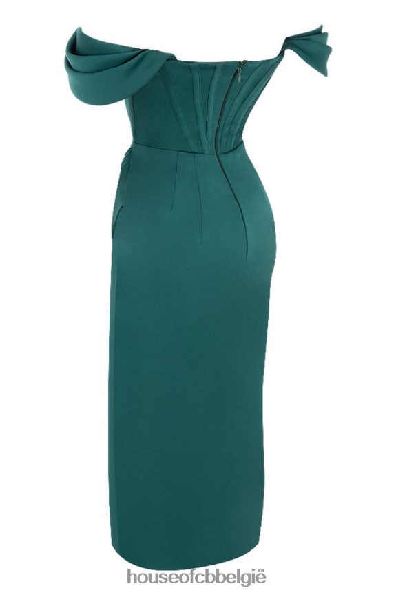 Loretta smaragdgroene satijnen off-shoulder jurk House of CB X0JL68586 kleding