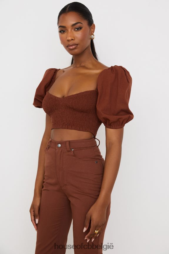 Lavanna cacao cropped top met pofmouwen House of CB X0JL68748 kleding