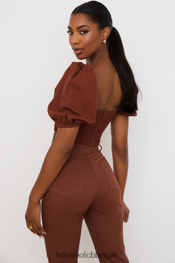 Lavanna cacao cropped top met pofmouwen House of CB X0JL68748 kleding